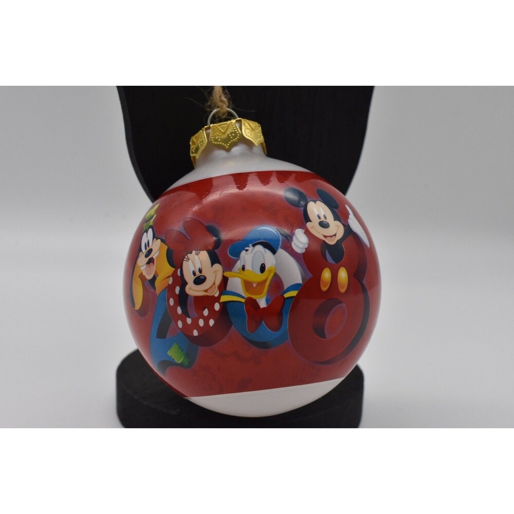 Disney 2008 Glass Ball Christmas Ornament Disneyland Goofy Donald Mickey Minnie